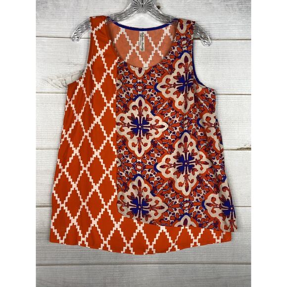PerSeption Concept Top Womens M Orange Colorful Print Sleeveless Flowy Overlay - Picture 1 of 9